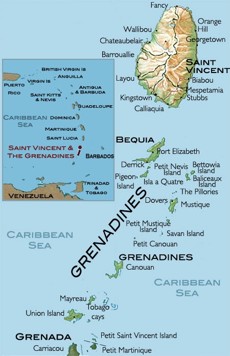 Large map of Bequia and the Grenadines